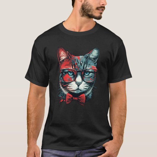 Cute Cat wearing bow tie and red sunglasses cat T-shirt (Voorkant)