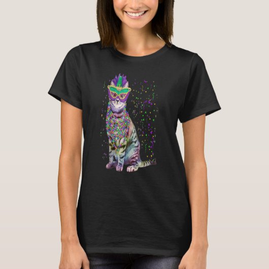 Cute Cat Wearing Carnival Mask Mardi Gras Cat Mann T-shirt (Voorkant)