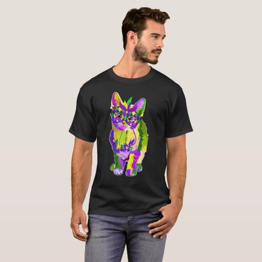 Cute Cat Wearing Carnival Mask Mardi Gras Cat T-shirt (Voorkant volledig)