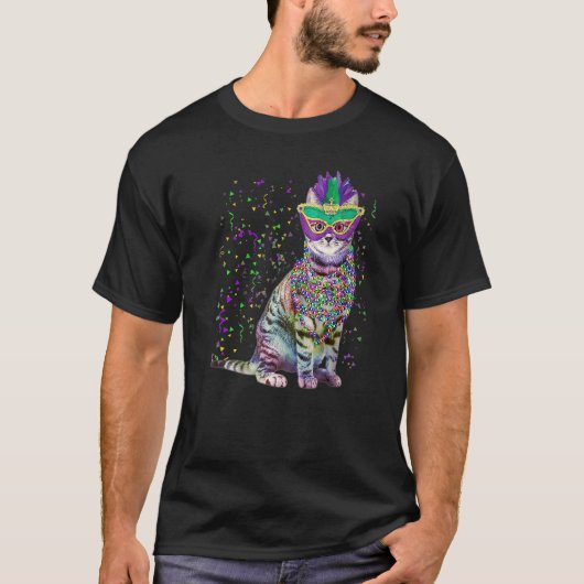 Cute Cat Wearing Carnival Masker Mardi Gras Cat Lo T-shirt (Voorkant)