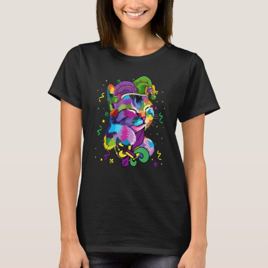 Cute Cat Wearing Mardi Gras Jester Pet Kitten Love T-shirt (Voorkant)