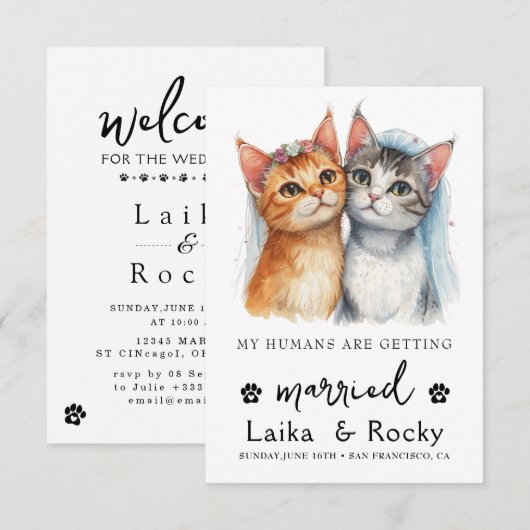 Cute Cat Wedding Invitation Save The Date (Voorkant / Achterkant)