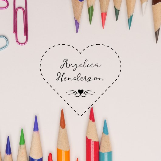 Cute Cat Whiskers Custom Name Hand-written Rubberstempel