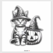 Cute Cat Witch Hat Pumpkin Halloween Cat Lover Boy Sticker (Vel)