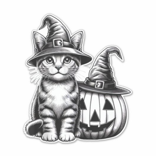 Cute Cat Witch Hat Pumpkin Halloween Cat Lover Boy Sticker (Voorkant)