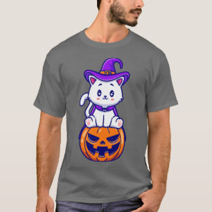 Cute Cat Witch, zit op pompoen Cartoon T-shirt