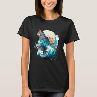 Cute Cat with a ocaen wave Illustration 1 T-shirt