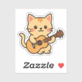 Cute Cat With Acoustic Sticker (Vel)