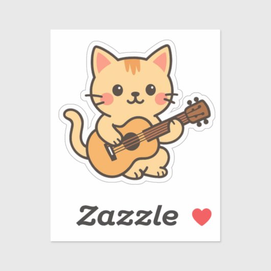Cute Cat With Acoustic Sticker (Vel)