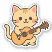 Cute Cat With Acoustic Sticker (Voorkant)