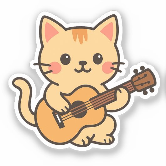 Cute Cat With Acoustic Sticker (Voorkant)