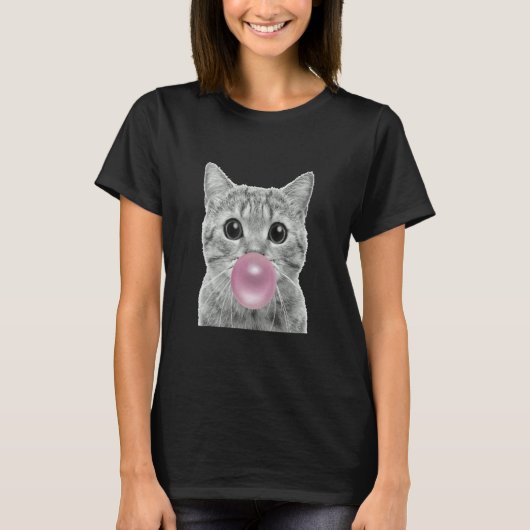 Cute cat with chewing gum bubble cat chewing gum t-shirt (Voorkant)