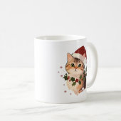 Cute Cat with Christmas hat Personalized Name Koffiemok (Voorkant rechts)