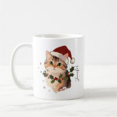 Cute Cat with Christmas hat Personalized Name Koffiemok (Links)