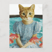 Cute Cat With Goldfish Retro Collage Briefkaart (Voorkant)
