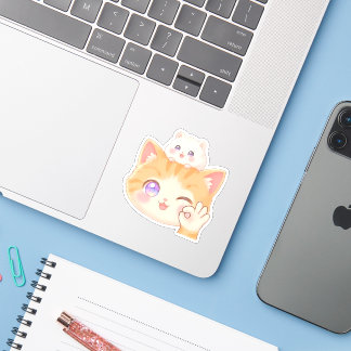Cute Cat with Hamster on Head - OK Sign Sticker
