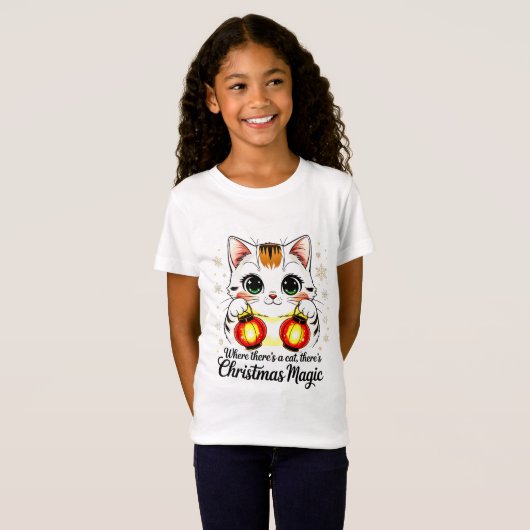 Cute Cat with Lanterns - Festive Lunar New Year T-shirt (Voorkant volledig)