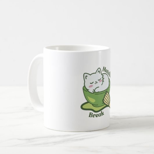  Cute cat with matcha drink Koffiemok (Voorkant links)