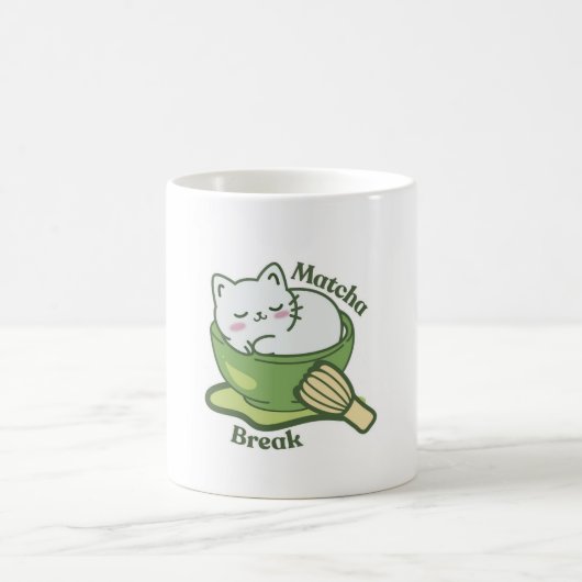  Cute cat with matcha drink Koffiemok (Center)