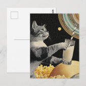 Cute Cat With Milk in Space Briefkaart (Voorkant / Achterkant)