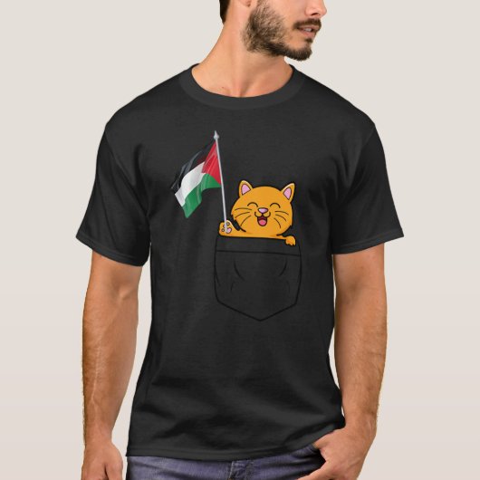 Cute Cat with Palestine Flag Palestinian Support A T-shirt (Voorkant)