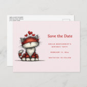 Cute Cat with Red Love Hearts Aankondigingskaart (Voorkant / Achterkant)