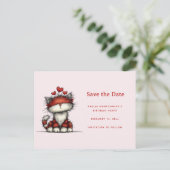 Cute Cat with Red Love Hearts Aankondigingskaart (Staand voorkant)