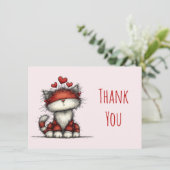 Cute Cat with Red Love Hearts Bedankkaart (Staand voorkant)