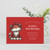Cute Cat with Red Love Hearts Birthday Kaart (Staand voorkant)