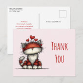 Cute Cat with Red Love Hearts Thank You Briefkaart (Voorkant / Achterkant)