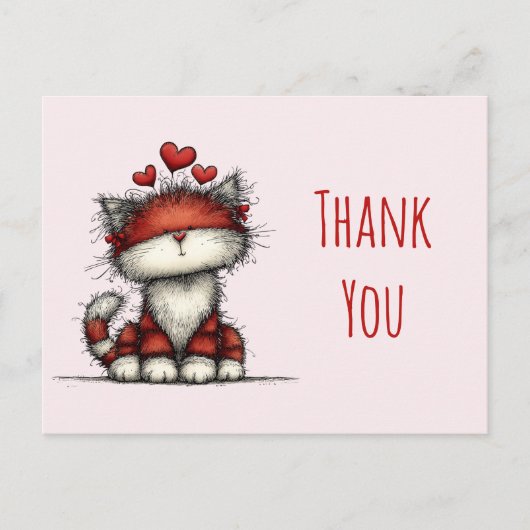 Cute Cat with Red Love Hearts Thank You Briefkaart (Voorkant)