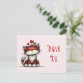 Cute Cat with Red Love Hearts Thank You Briefkaart (Staand voorkant)