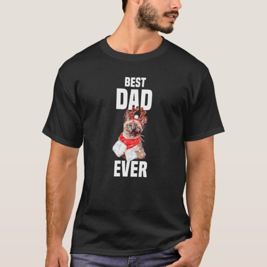 Cute cat with reindeer costume Best Dad Ever T-shirt (Voorkant)
