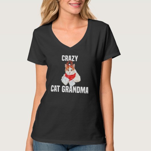 Cute cat with reindeer costume  Crazy Cat Grandma T-shirt (Voorkant)