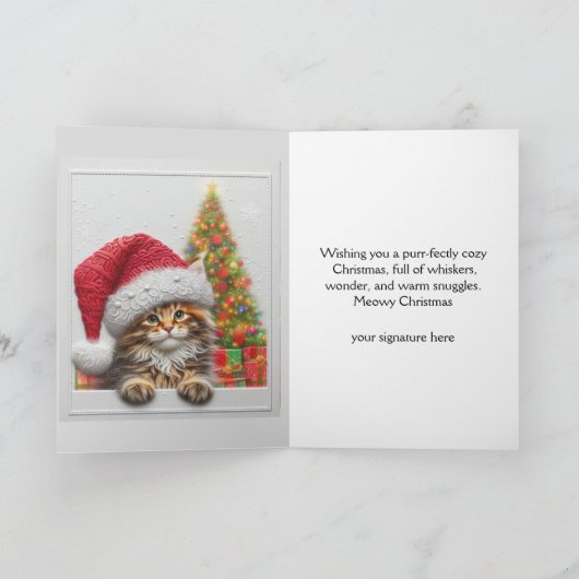 Cute Cat with Santa Hat Christmas  Feestdagen Kaart (Binnen)