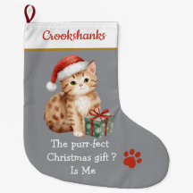 Cute Cat with Santa Hat Christmas Stocking – Funny