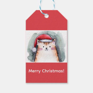Cute Cat with Santa Hat Square Stickers Cadeaulabel