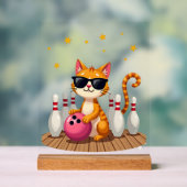 Cute Cat With Sunglasses Cat Playing Bowling For m Acryl Bord (Neutraal)