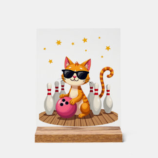 Cute Cat With Sunglasses Cat Playing Bowling For m Acryl Bord