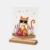 Cute Cat With Sunglasses Cat Playing Bowling For m Acryl Bord (Hoek)