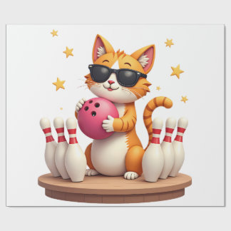 Cute Cat With Sunglasses Cat Playing Bowling For m Cadeaupapier