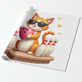 Cute Cat With Sunglasses Cat Playing Bowling For m Cadeaupapier (Uitgerold)