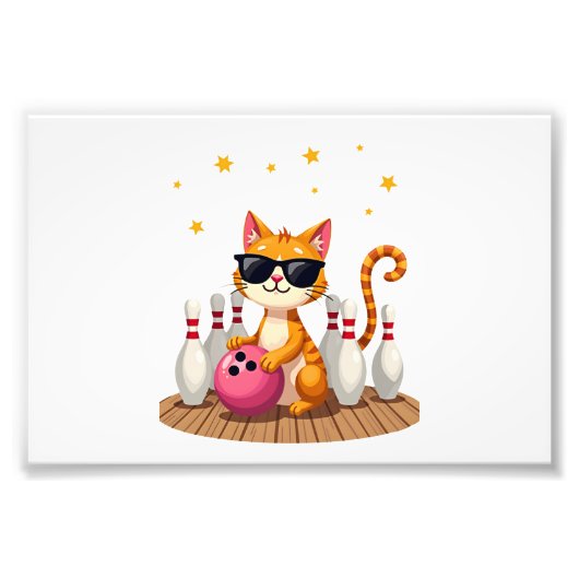 Cute Cat With Sunglasses Cat Playing Bowling For m Foto Afdruk (Voorkant)