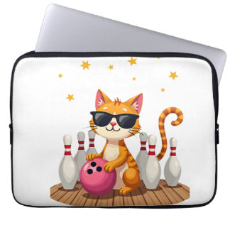 Cute Cat With Sunglasses Cat Playing Bowling For m Laptop Sleeve