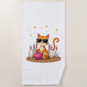 Cute Cat With Sunglasses Cat Playing Bowling For m Strandlaken (Voorkant)