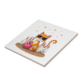 Cute Cat With Sunglasses Cat Playing Bowling For m Tegeltje (Zijkant)