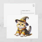 Cute Cat Wizard Witch Hello Love Thinking of You Briefkaart (Voorkant / Achterkant)