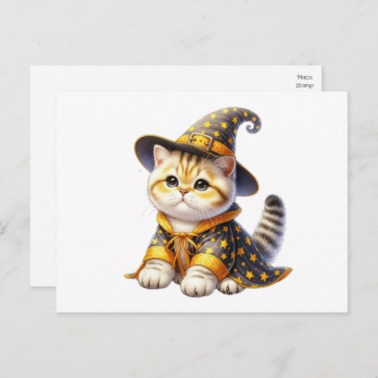 Cute Cat Wizard Witch Hello Love Thinking of You Briefkaart (Voorkant / Achterkant)