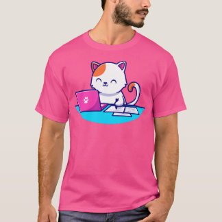Cute Cat Working Laptop en schrijven op papier T-shirt