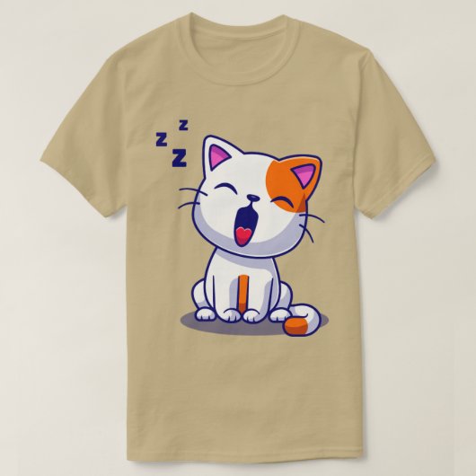 Cute Cat Yawning Sleepy Cartoon T-shirt (Design voorkant)
